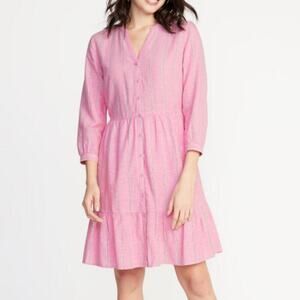 New Old Navy Peony Pink Striped Knee Length Shirtdress‎